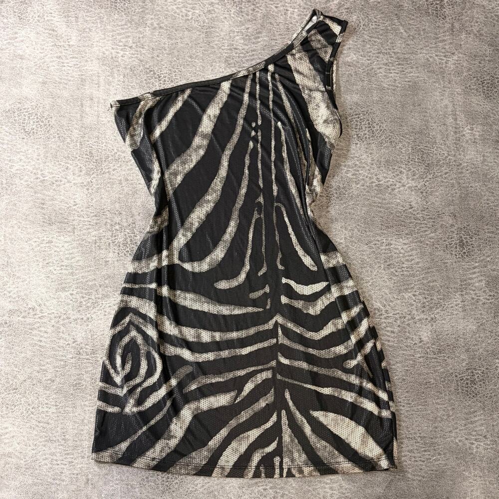 Y2k Zebra One Shoulder Mini Dress